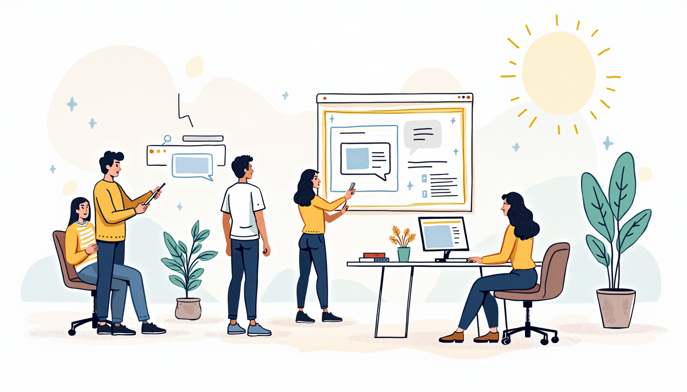 Ilustrație realizare website prezentare profesională, cu elemente de design și optimizare SEO